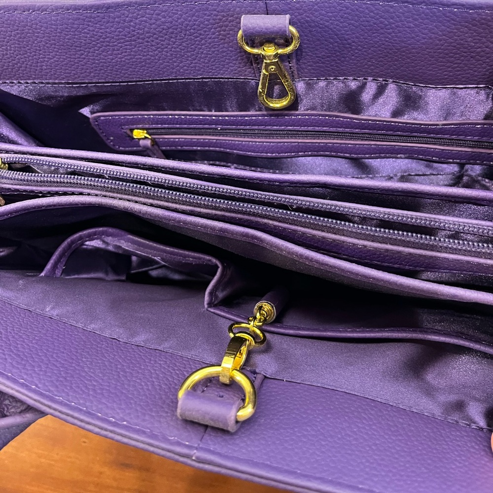 Joy & Iman Purple Leather Satchel Bag NWOT Classic - Picture 4 of 9